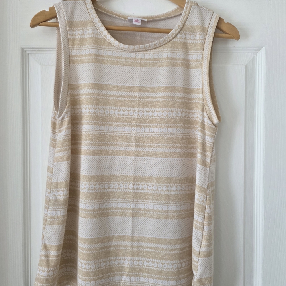 LuLaRoe Beige and White Patterned Tank Top